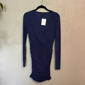 Forever 21 Blue Ruched Long Sleeve Dress